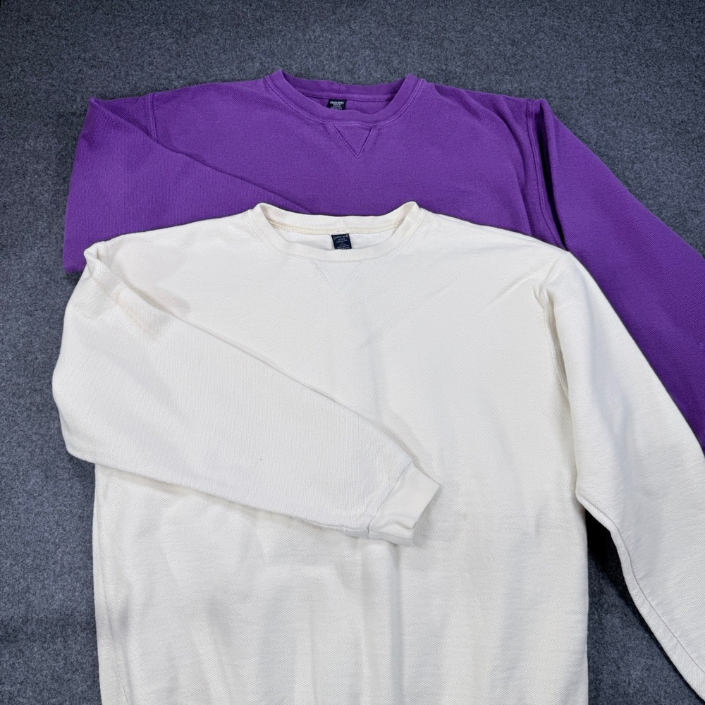 Vintage Lands End Sweatshirt Bundle Mens Large USA Cotton Purple Cream 2pk